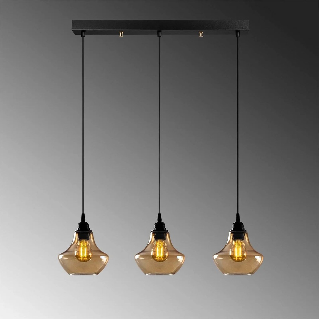 Opviq Lampada a sospensione Gold 052, oro trasparente, vetro a 3 luci lunga