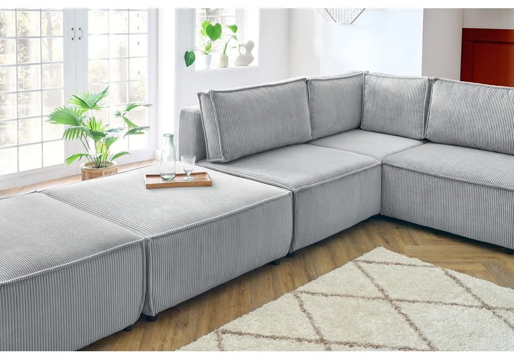 Divano a U angolare in velluto a coste variabile grigio chiaro Nihad modular - Bobochic Paris