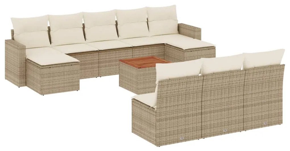 Set divani da giardino 11 pz con cuscini beige in polyrattan