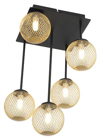 Plafoniera moderna nera con oro 5 luci - Athens Wire