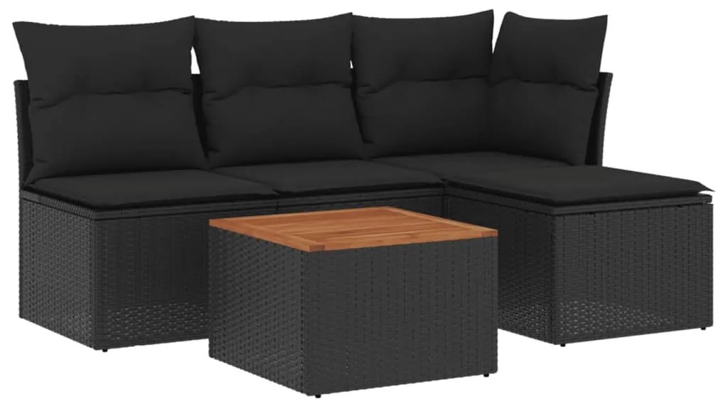 Set divani da giardino 5 pz con cuscini in polyrattan nero