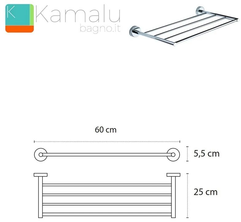 Kamalu - portsalviette a 4 barre 60cm in acciaio inox | mira-c