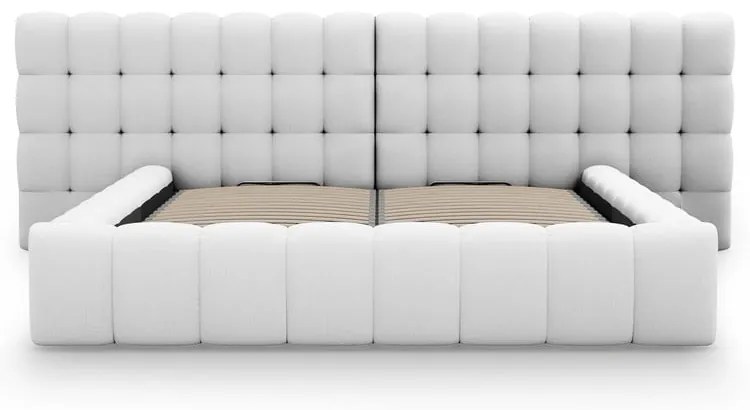 Letto matrimoniale imbottito grigio chiaro con spazio contenitivo e rete 160x200 cm Mamaia - Micadoni Home