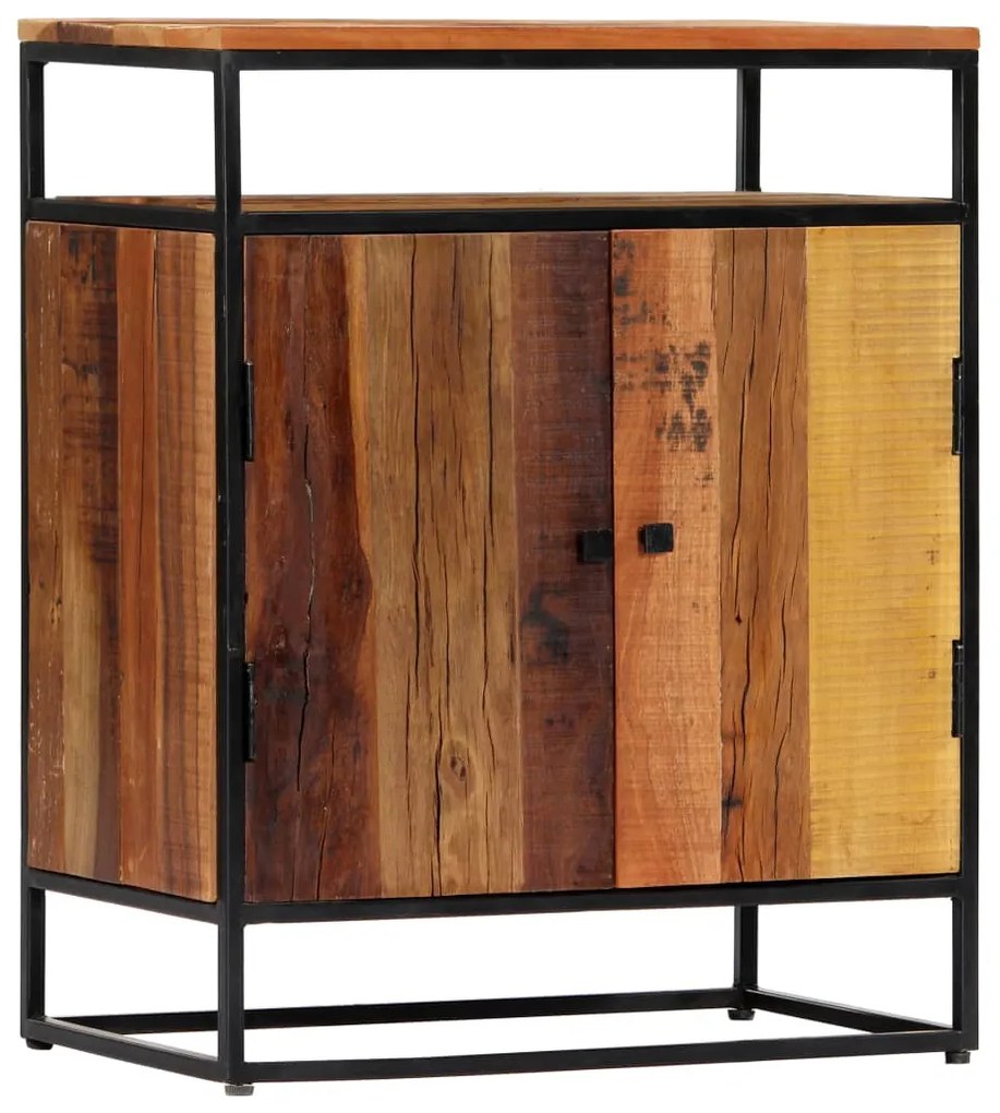 Credenza 60x35x76 cm in Legno Massello di Recupero e Acciaio