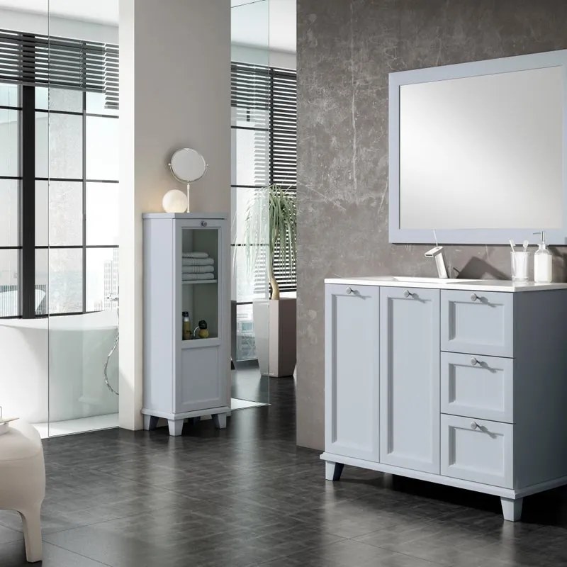 Mobile sottolavabo e lavabo Unike per vasca a sinistra celeste L 100 cm, 2 ante 3 cassetti