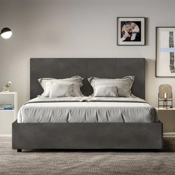 Letto contenitore da 160x190 in microfibra grigio Mika