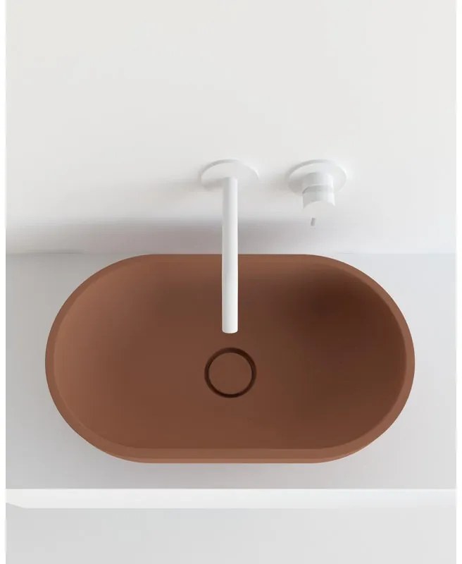 Lavabo da appoggio Capsula ovale in resina L 60 x H 17.1 x P 35 cm rosso opaco