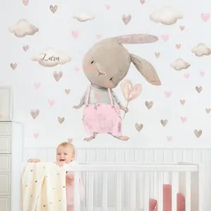 Coniglio rosa pastello - adesivi ad acquerello | Inspio