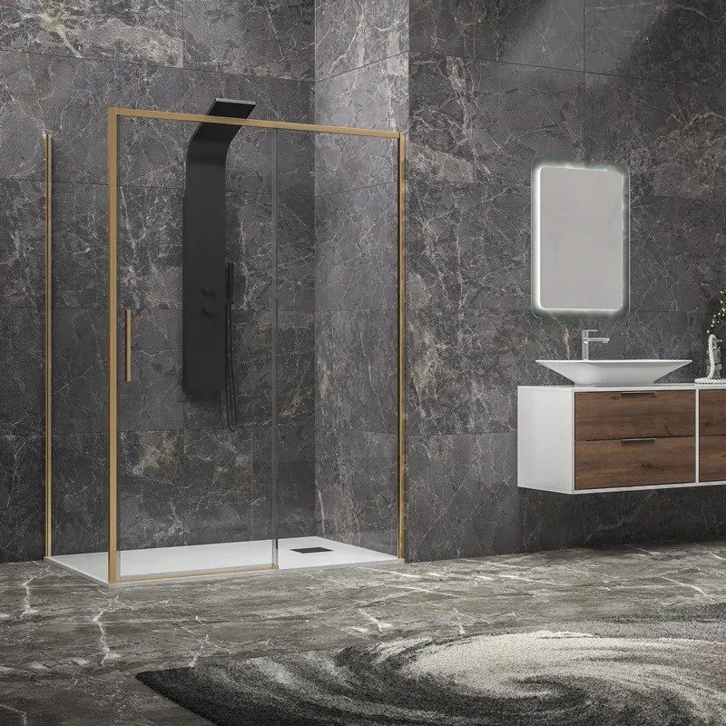 Box doccia oro satinato 80x110 scorrevole e fisso vetro 6mm altezza 200h | KLA-4000G - KAMALU