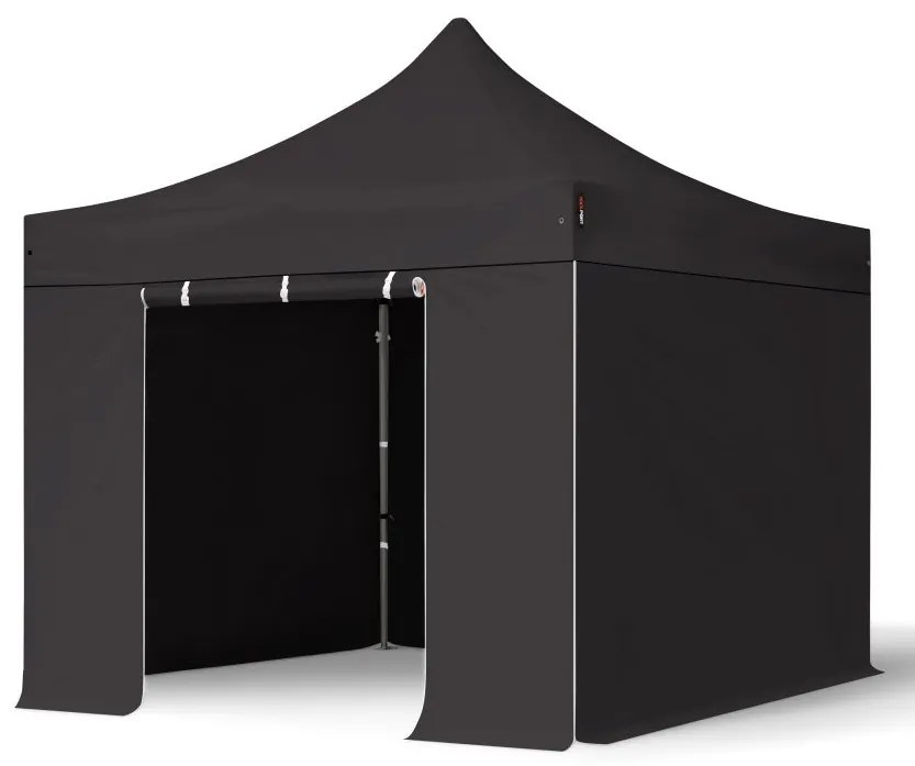 TOOLPORT 3x3 m gazebo pieghevole PVC ignifugo con laterali, PREMIUM acciaio, nero - (600109)