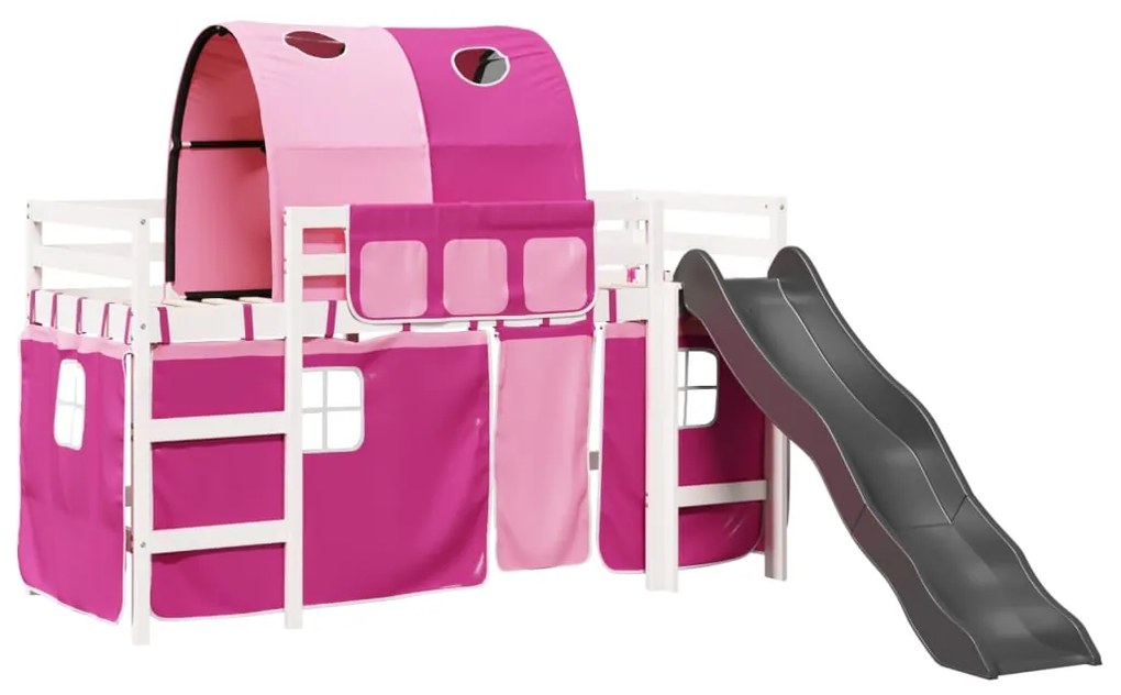 Letto a soppalco con tunnel bambini rosa 90x200cm massello pino