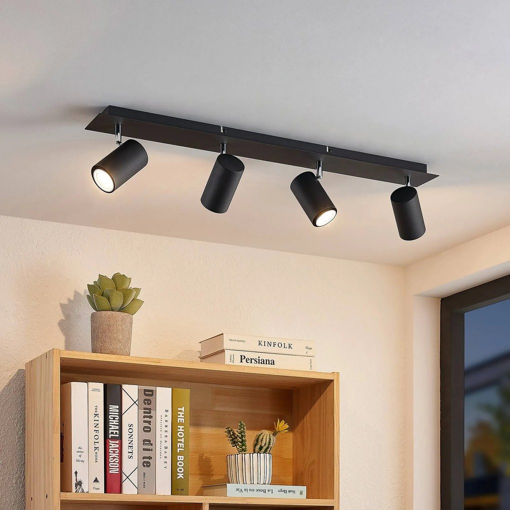 Faretto da soffitto Lindby Joffrey, 80 cm, nero, a 4 luci, GU10