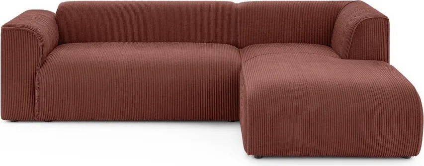 Divano angolare color terracotta (con penisola a destra/con chaise lounge) con rivestimento in velluto a coste Merid – Ropez