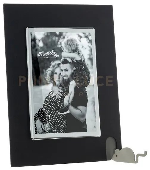 Portafoto topino grande nero ,fango in ferro e polimetilmetacrilato...