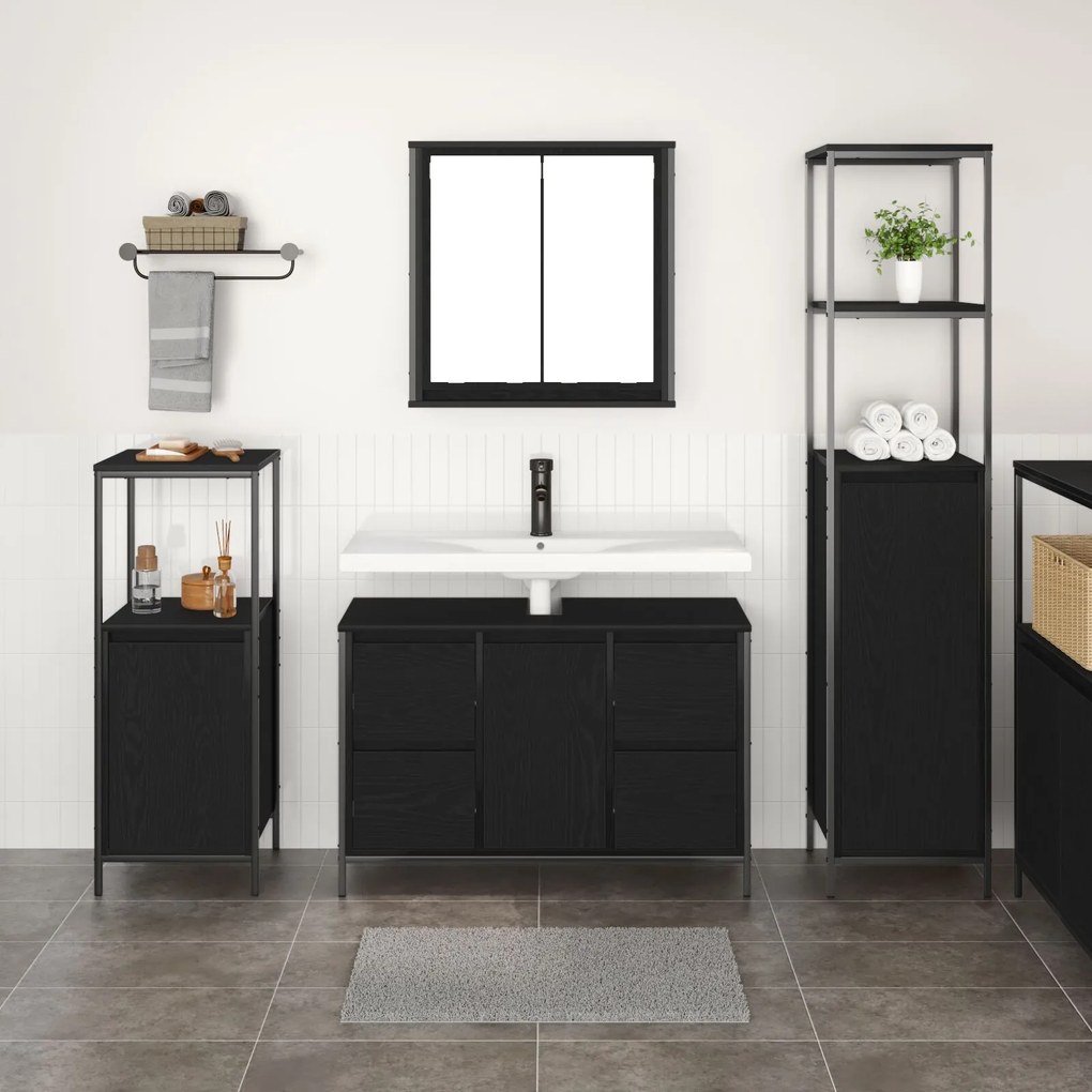 Set di mobili da bagno in 3 pezzi - legno ingegnerizzato rovere nero
