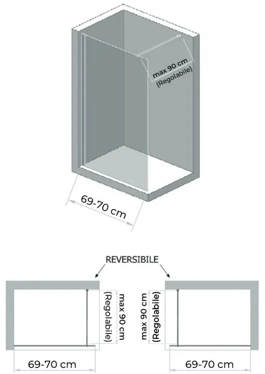 Doccia Walk-In 70 cm cristallo trasparente 6 mm H 200 cm Klug