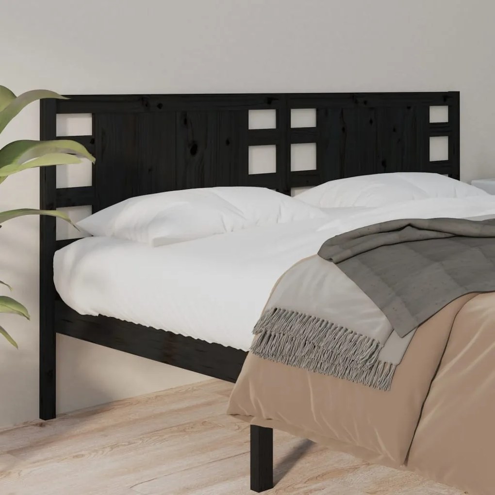 Testiera Per Letto Nera 126x4x100 Cm İn Legno Massello Di Pino /