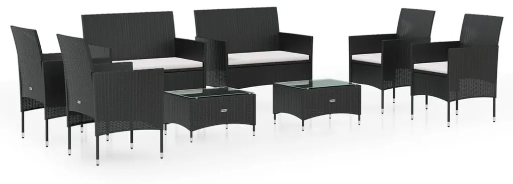 Set divani da giardino 8 pz con cuscini in polyrattan nero