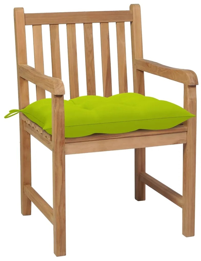 Sedie da giardino 6 pz e cuscini verde brillante massello teak