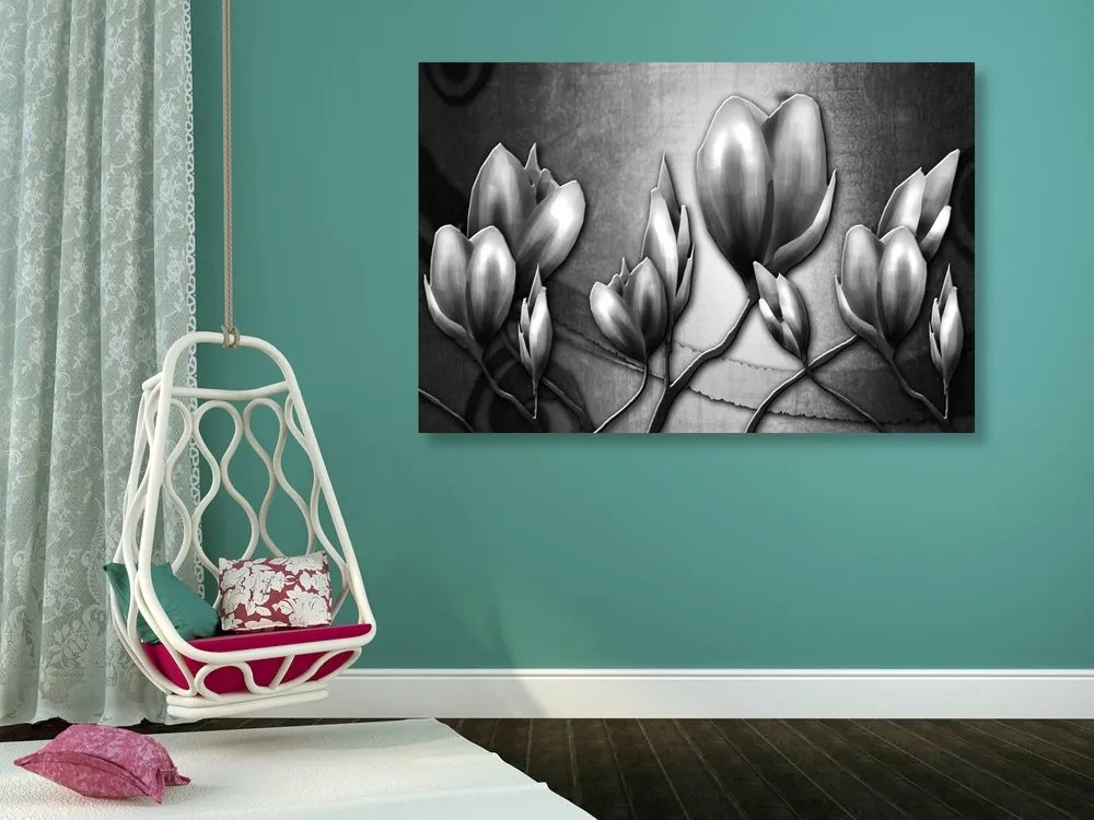 Stampa su tela – Fiori in stile etnico in bianco e nero