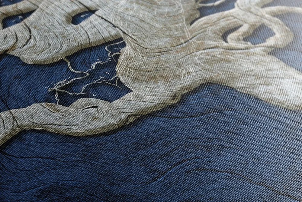 Stampa su tela – Albero astratto su legno con contrasto blu