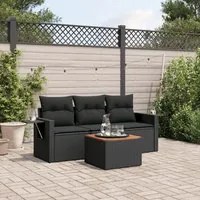 Set Divani da Giardino 4 pz con Cuscini Nero in Polyrattancod mxl 88262