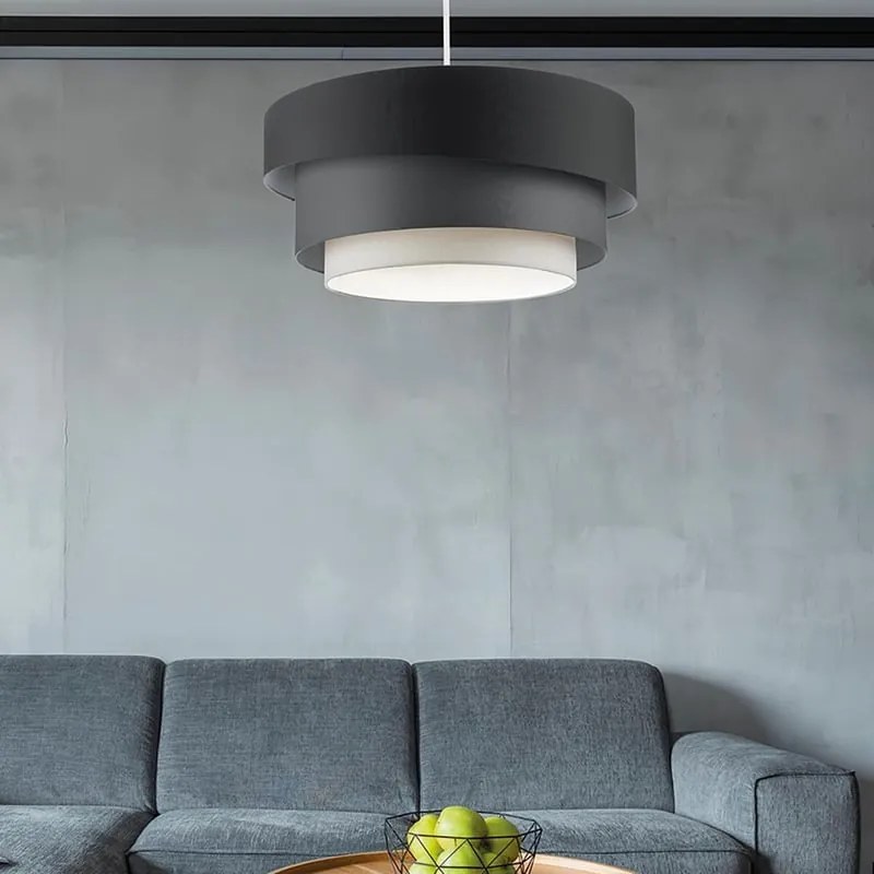 Lampadario Moderno Sbieca bianco paralume antracite e bianco sporco e grigio scuro E27 Ø58cm