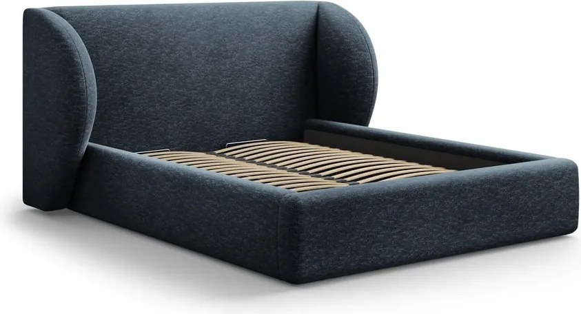 Letto matrimoniale imbottito in blu scuro con contenitore con rete inclusa 160x200 cm Miley – Micadoni