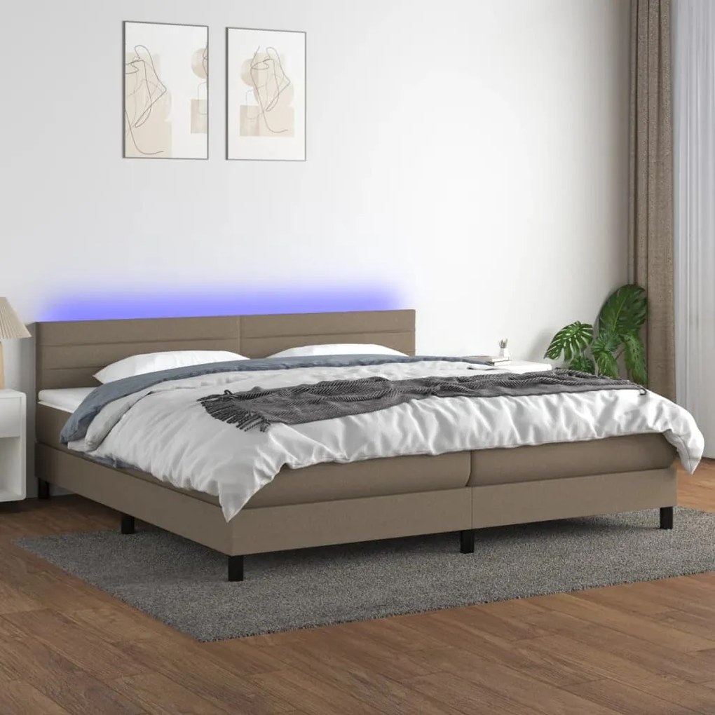 Letto a molle materasso e led tortora 200x200cm in tessuto