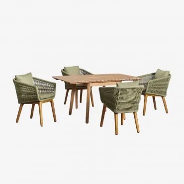 Set Tavolo Allungabile In Legno (90-150x90 Cm) Naele E 4 Sedie Da Pranzo Barker Verde Bambù - Sklum