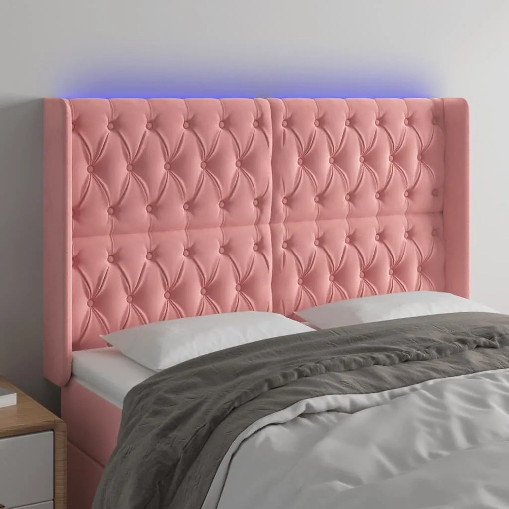 Testiera A Led Rosa 147x16x118/128 Cm İn Velluto /