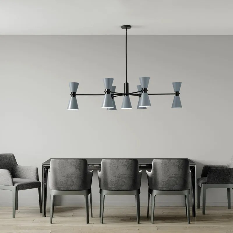 Lampadario Design Graal nero paralume azzurro 13x E27 ø133cm MILOOX