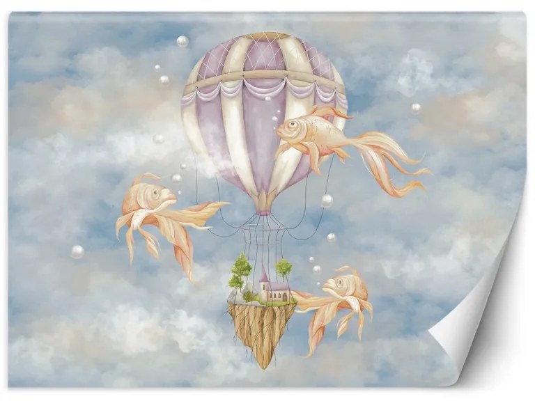 Carta Da Parati, Palloncino volante e pesce blu Dimensioni 450x315, Finitura Carta da Parati Effetto Tela, Tipo di Carta da Parati