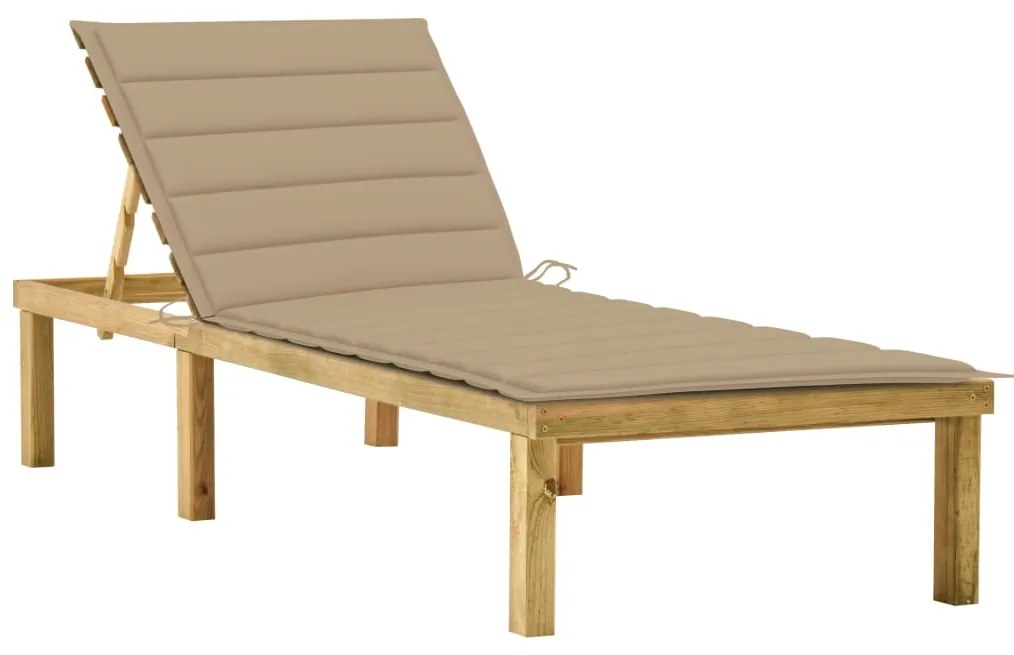 Lettino da giardino con cuscino beige legno pino impregnato