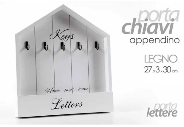 Trade Shop - Portachiavi Lettere Posta Appendino Tavolo Da Parete Muro Legno 27x3x30cm 715358