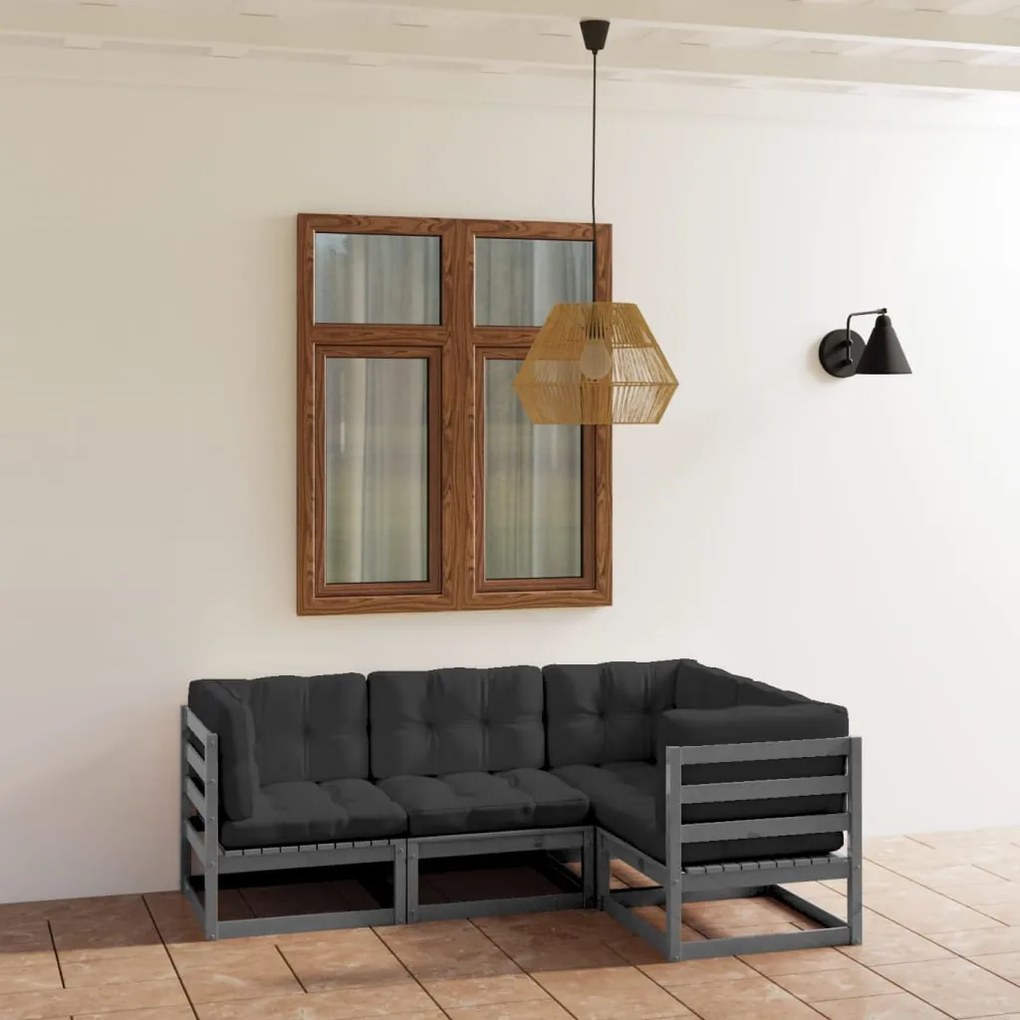 Set divani da giardino 4 pz con cuscini legno massello pino