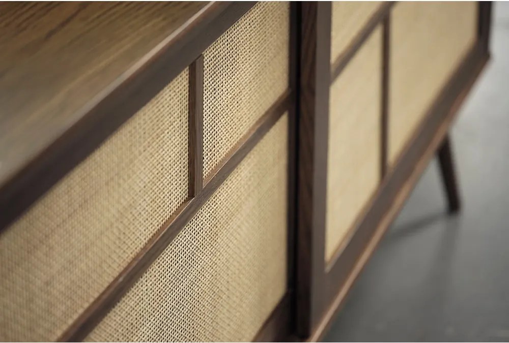 Cassettiera bassa marrone scuro effetto rovere con ante scorrevoli 180x80 cm Barrali - Unique Furniture