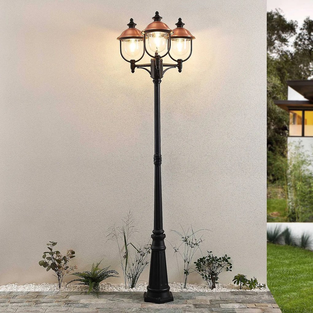 Lampada da esterno Lindby Clint, 225 cm, a 3 luci, resistente all'acqua di