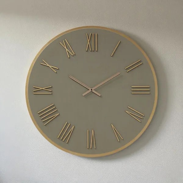 Orologio rotondo D80 cm in Laminam Tortora con dettagli Rame LAZARUS