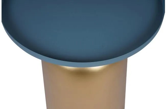 Tavolino da caffè design tondo in metallo dorato e ripiano blu petrolio opaco RAMSES