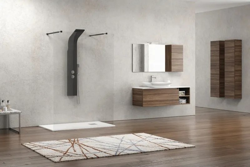 Kamalu - Walk-in doccia 160cm con staffe nere vetro trasparente KW3000N