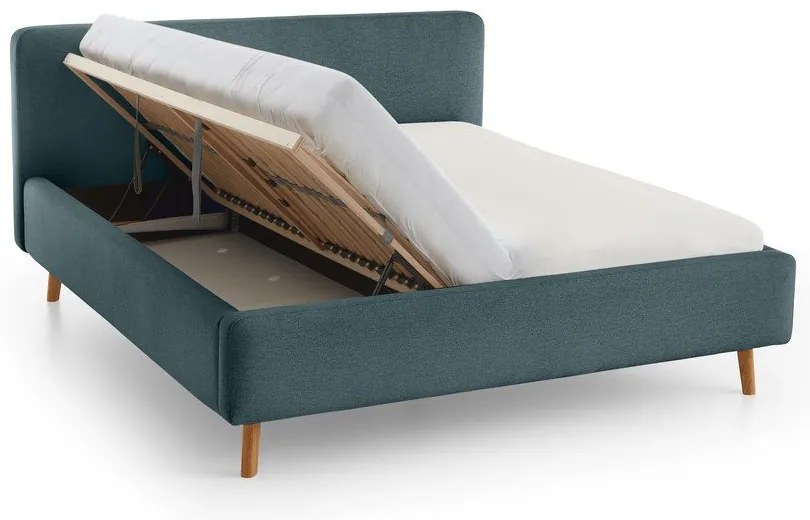 Letto matrimoniale imbottito blu con contenitore con rete inclusa 160x200 cm Mattis – Meise Möbel