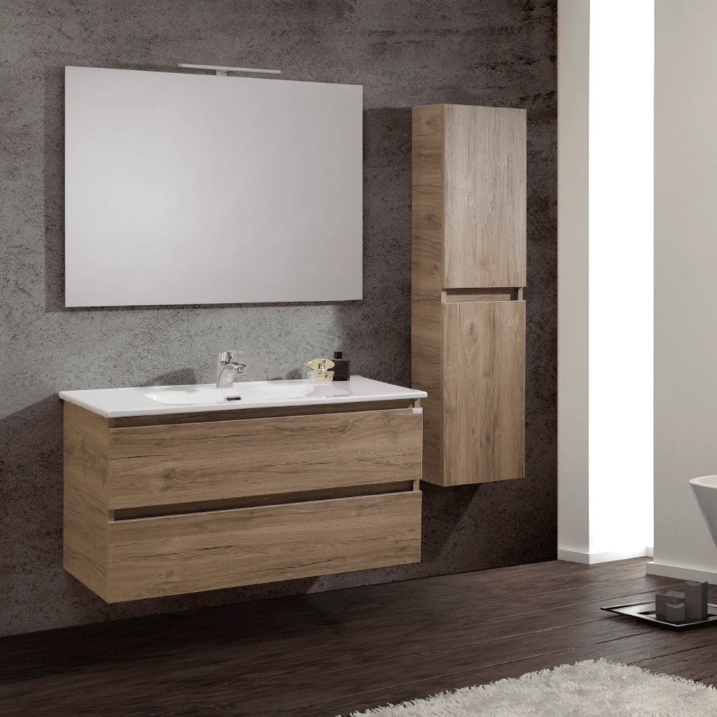 Mobile Bagno Sospeso 90 Cm Due Cassetti Specchio Con Illuminazione Led Esseci Arredo Bagno "Vulcano"