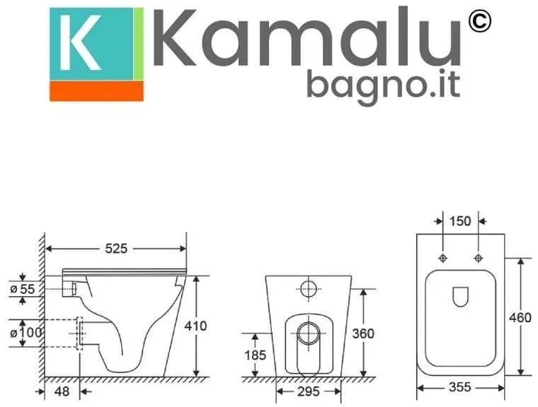 Kamalu - sanitari salvaspazio rimless bianco opaco con sedile soft-close | litos-tfso