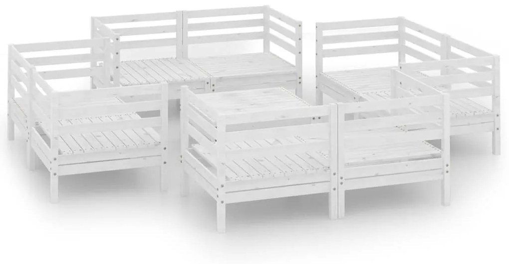 Set divani da giardino 9 pz bianco in legno massello di pino