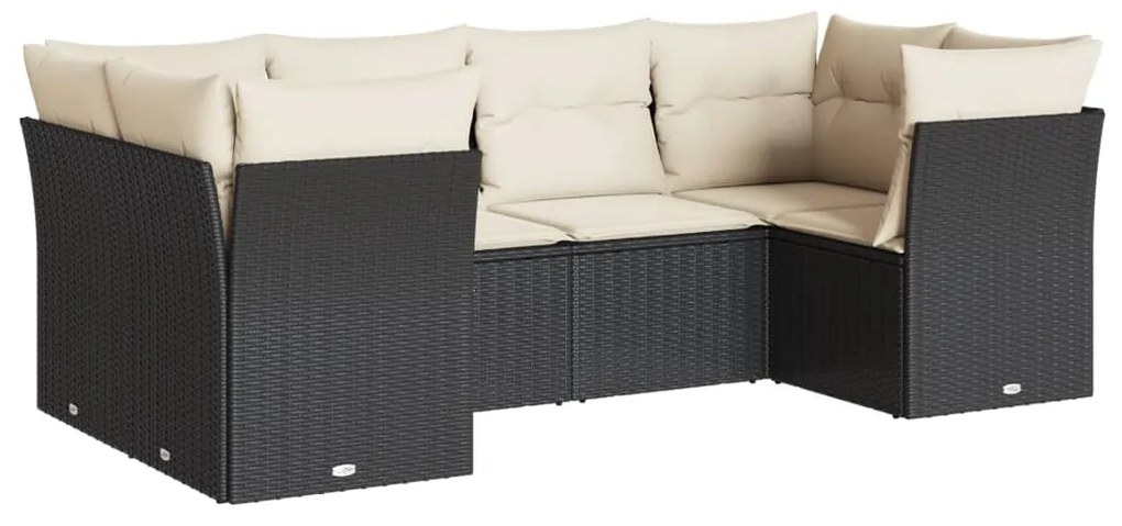 Set Divano da Giardino 6 pz con Cuscini Nero in Polyrattan