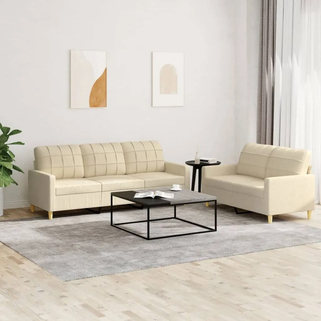 Set Di Divani 2 Pz Con Cuscini Crema İn Tessuto /