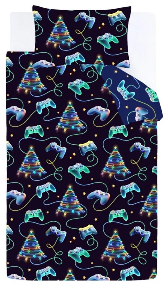 Set copripiumino e federa nero e blu per letto matrimoniale 200x200 cm Christmas Gamer – Catherine Lansfield