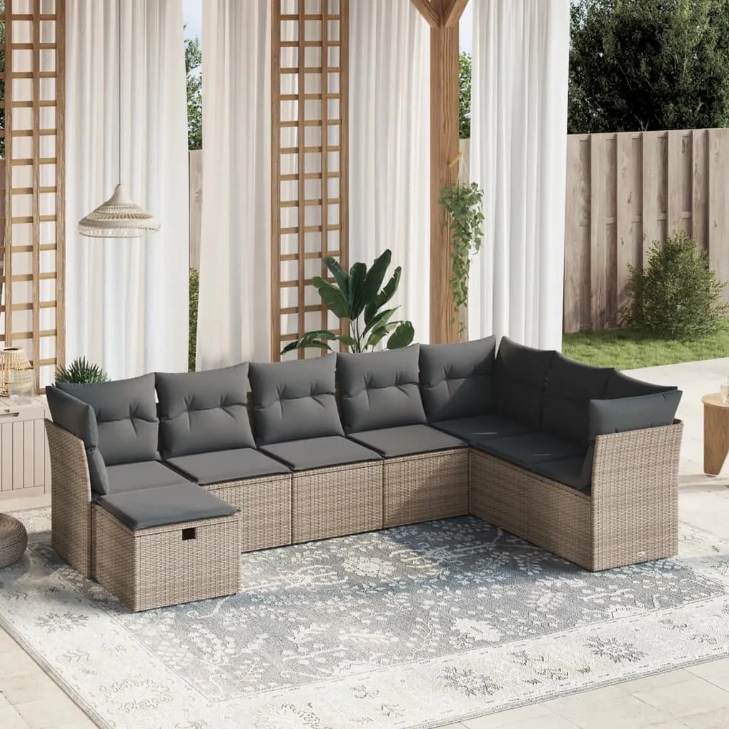 Set divano da giardino 8 pz con cuscini grigio in polyrattan