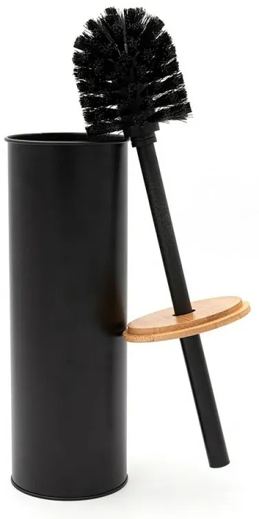 Set accessori bagno scopino e pattumiera nero in acciaio e bambù Haiti